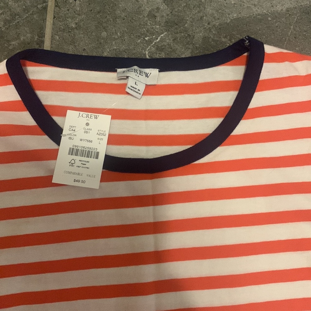 J.Crew NWT Red Orange and White Striped Dress Size Large - Picture 2 of 3